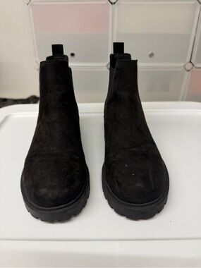 H&M Black Suede Ankle Booties with Lug Sole